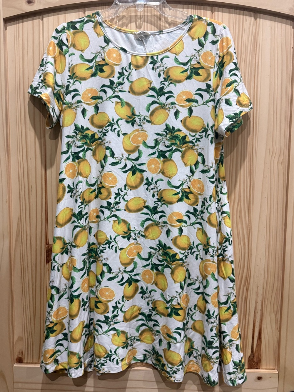 Yelete Women's Yellow Lemon Print Short Sleeve Dress - Size Large